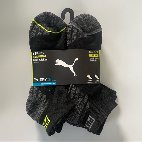 Puma Other - Puma men’s quarter crew socks 6 pack size 8-12 white gray black